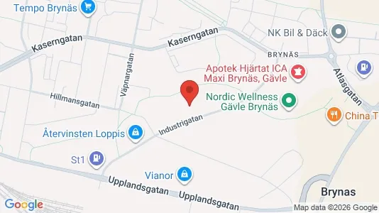 Industrilokaler att hyra i Gävle - kort over placeringen
