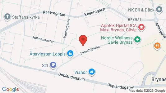 Industrilokaler att hyra i Gävle - kort over placeringen