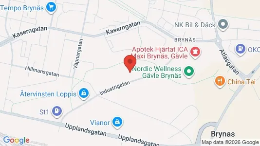 Industrilokaler att hyra i Gävle - kort over placeringen
