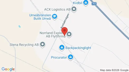 Lagerlokaler att hyra i Umeå - kort over placeringen